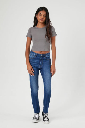 High-Rise Mom Skinny Jeans (Dark Denim)