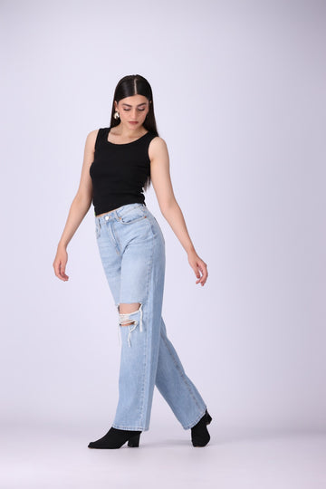 FB Sister Wide Socks Jeans Sky Blue