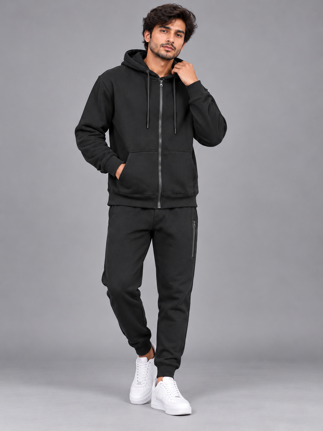 Men Black Zip-Up Tracksuit
