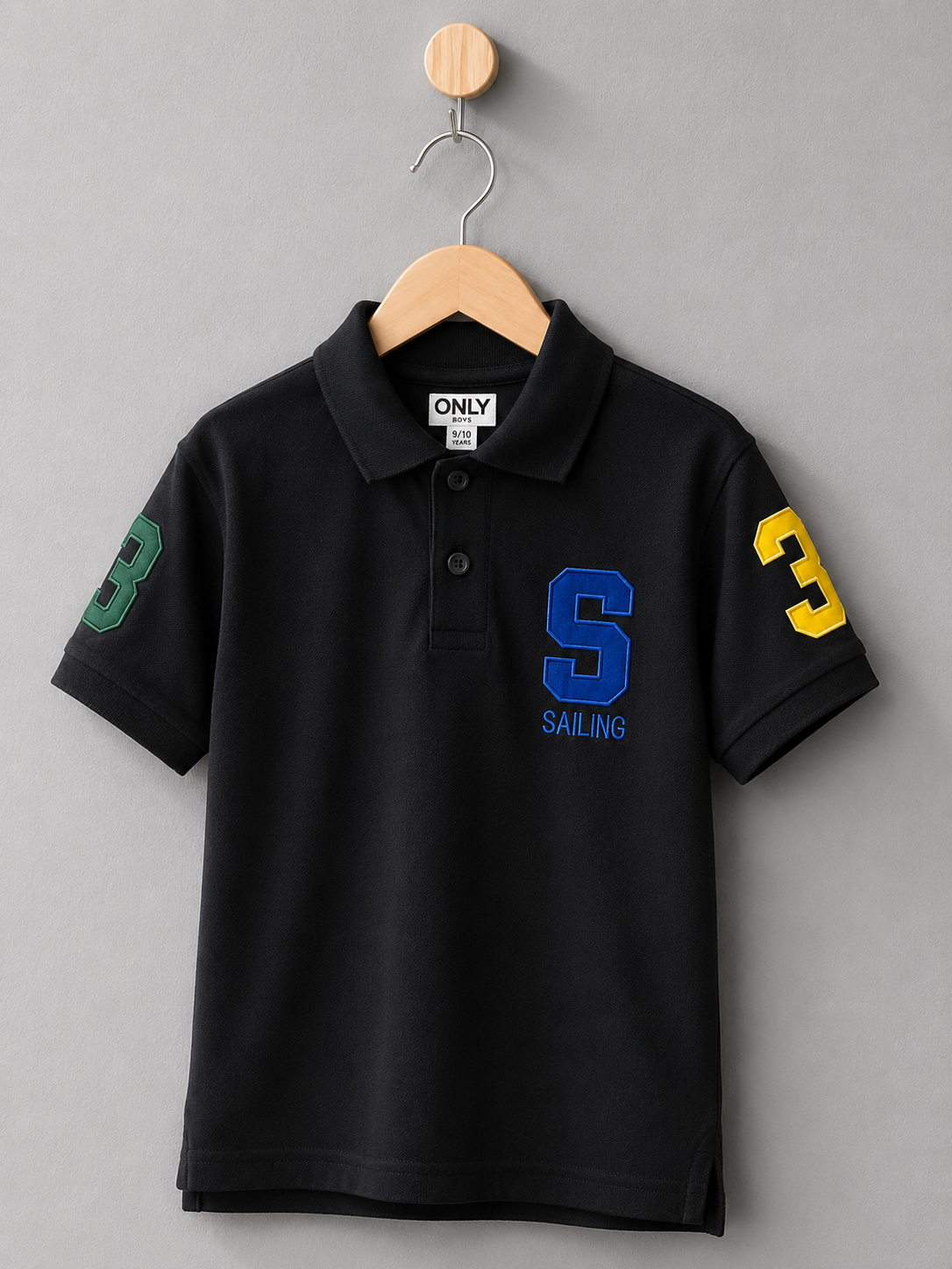 Boys Black Graphic Polo Shirt