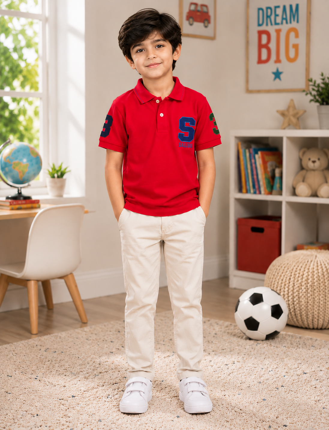 Boys Classic Red Graphic Polo Shirt