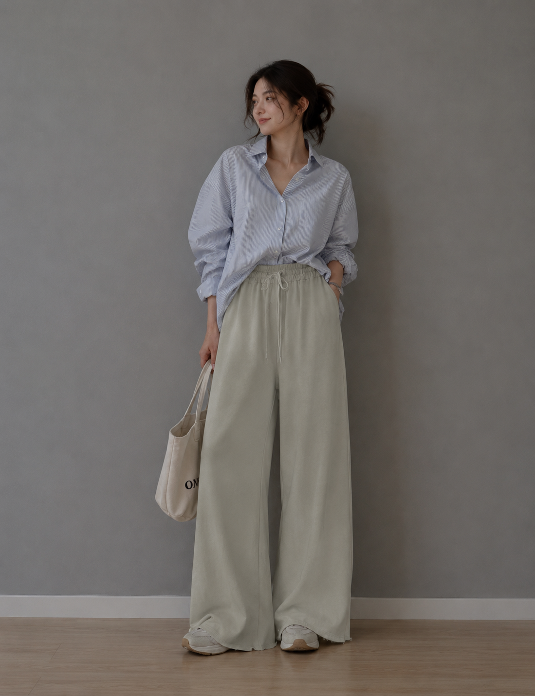 Sage Green Relaxed-Fit Women Trousers