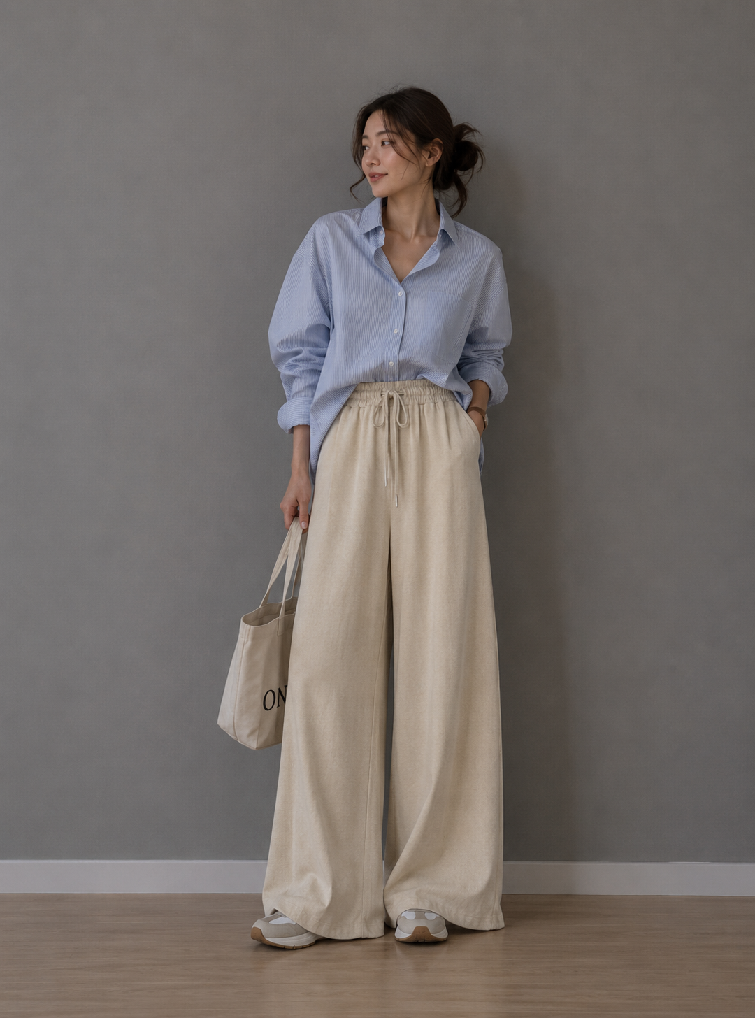 Beige Wide-Leg Women Trousers
