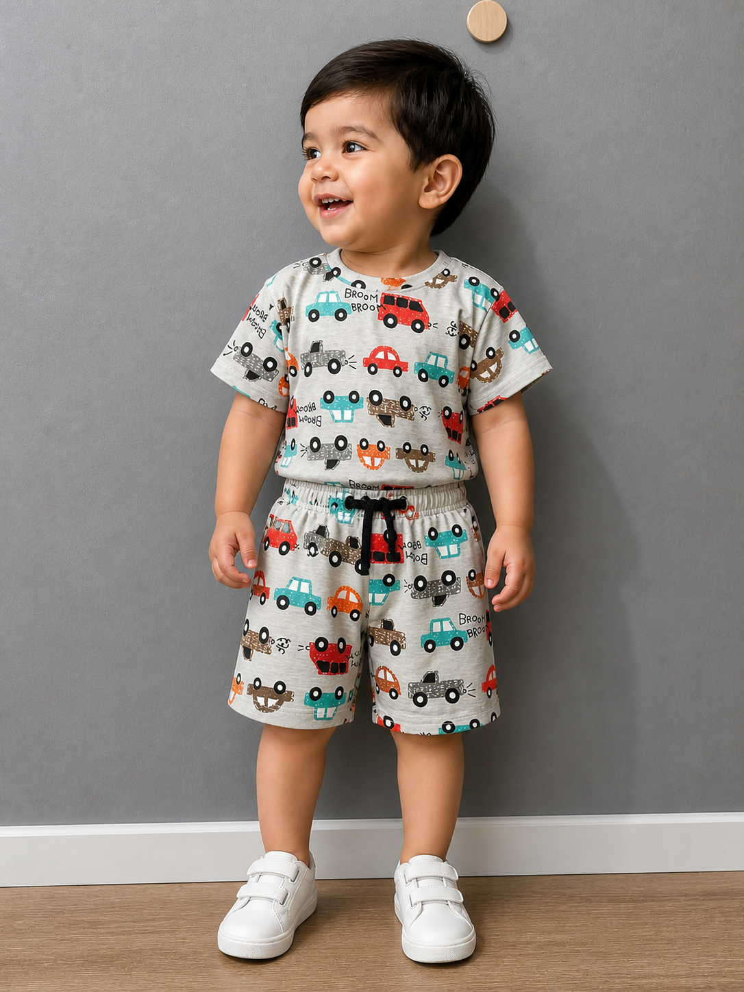 Grey With Car Print Boys Co-ord Set