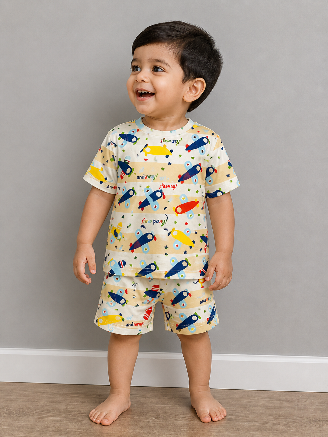 Beige Aeroplane Boys Co-ord Set