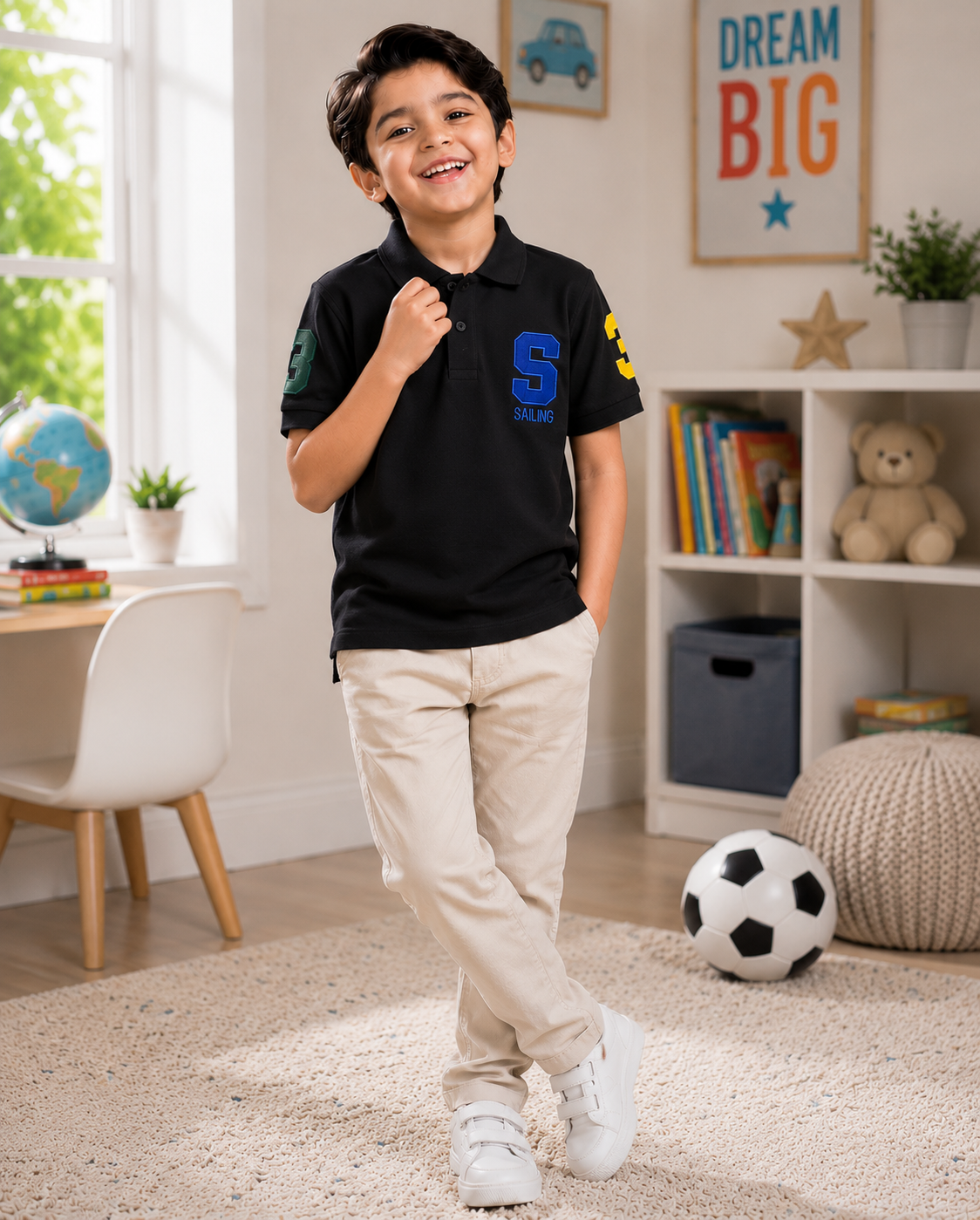 Boys Black Graphic Polo Shirt