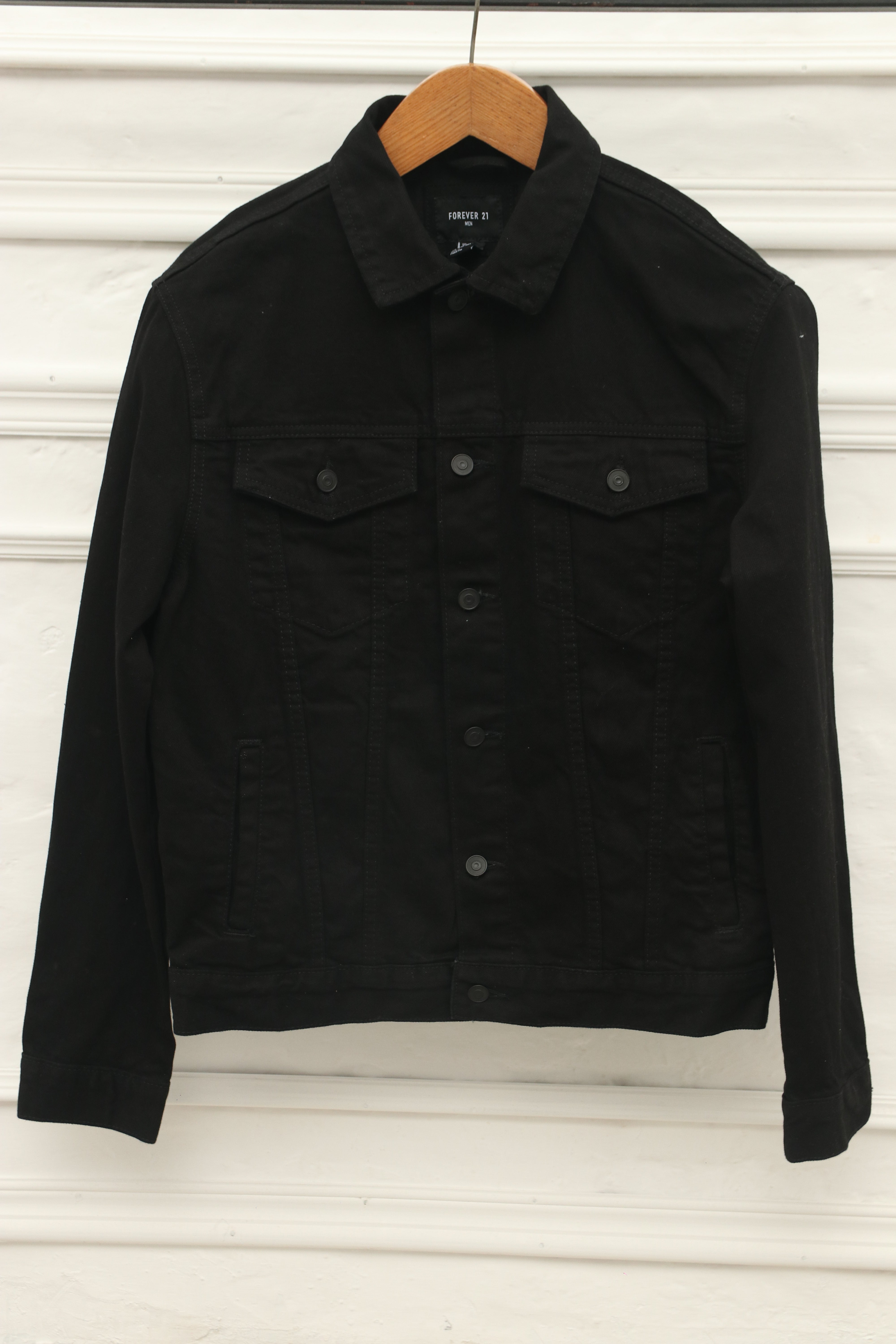 Forever 21 mens black denim jacket best sale