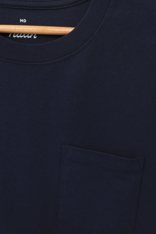 Everyday Crew Neck Basic T-Shirt Navy Pocket 020