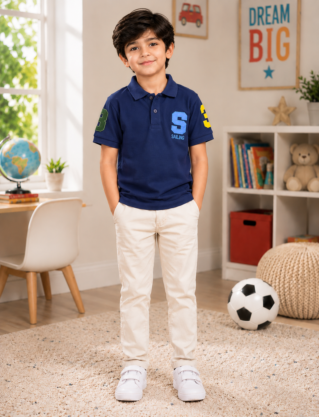 Boys Navy blue Graphic Polo Shirt