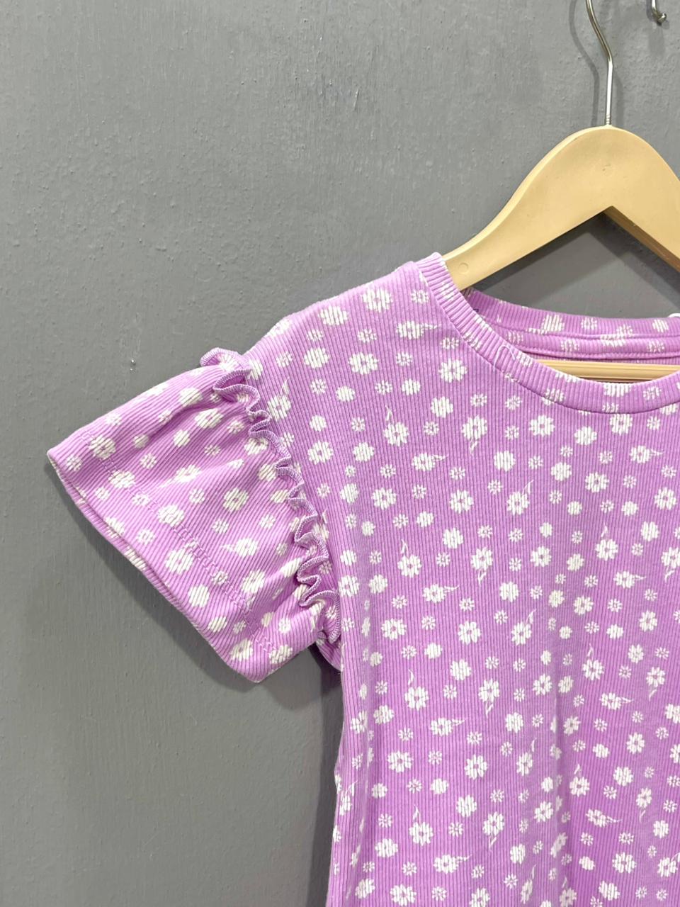 Purple with white Flowers Girls Co-ord set