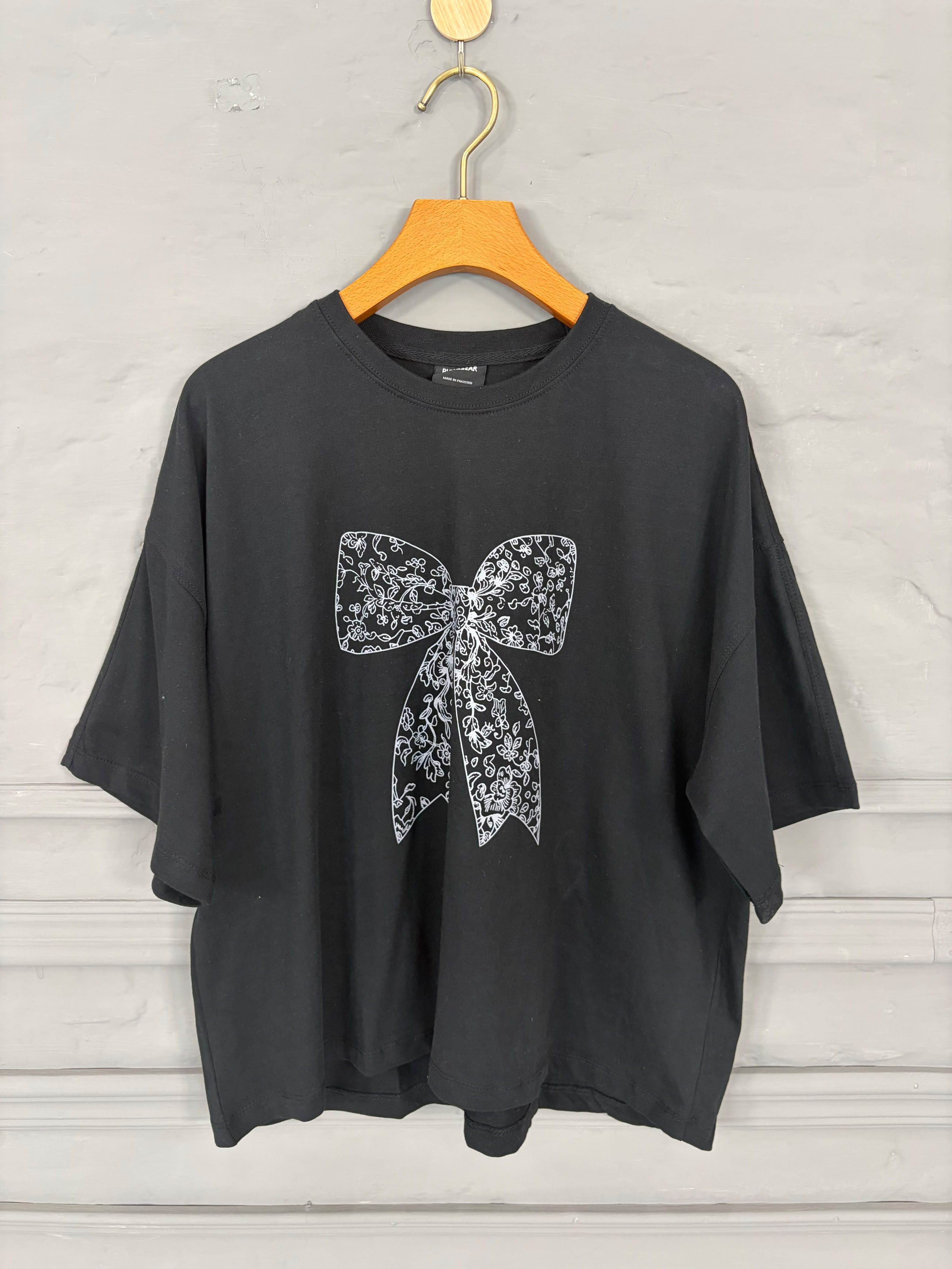 Black Floral Bow Oversized Tee