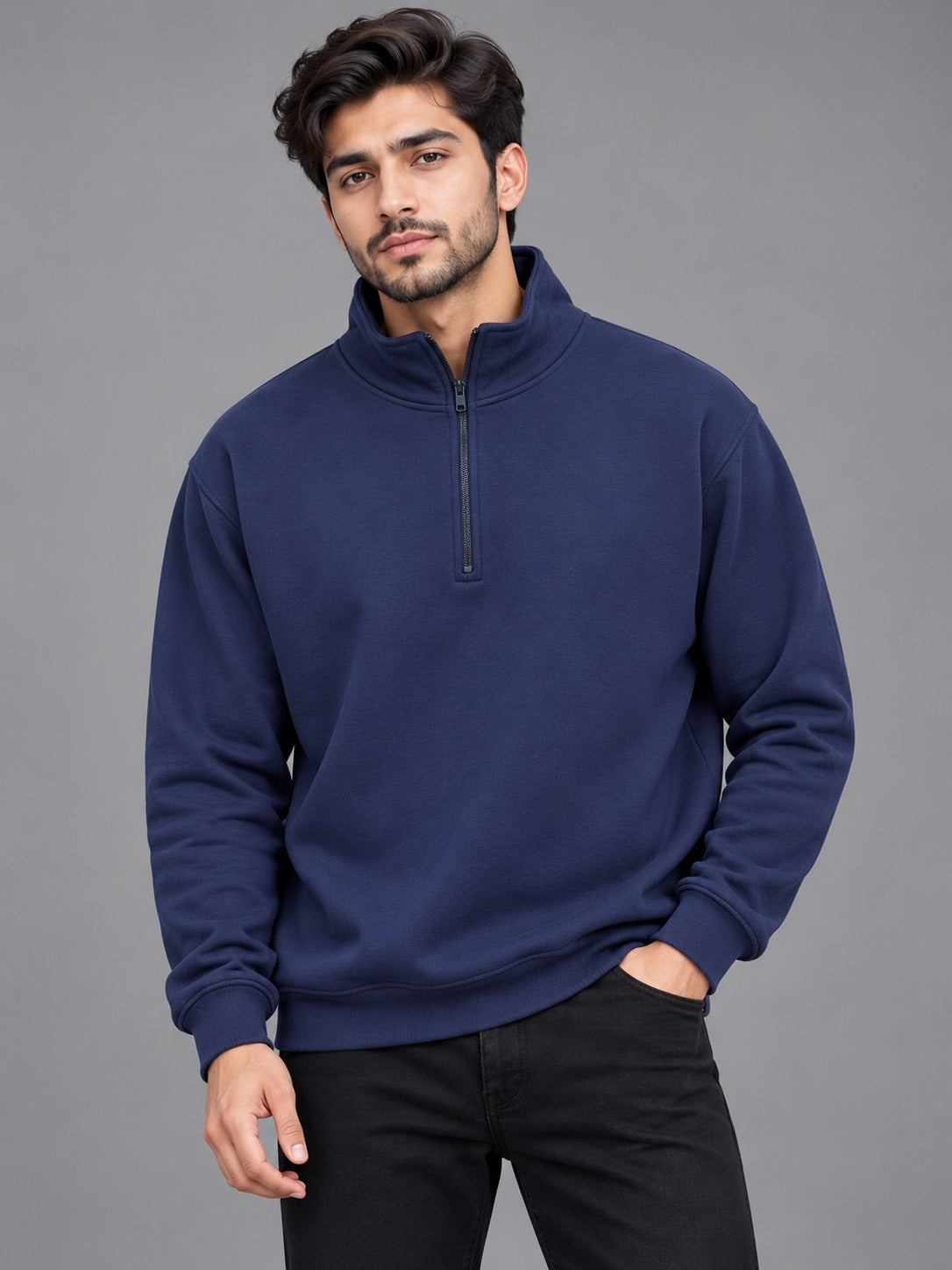 Men's Navy Blue Quarter-Zip Sweatshirt