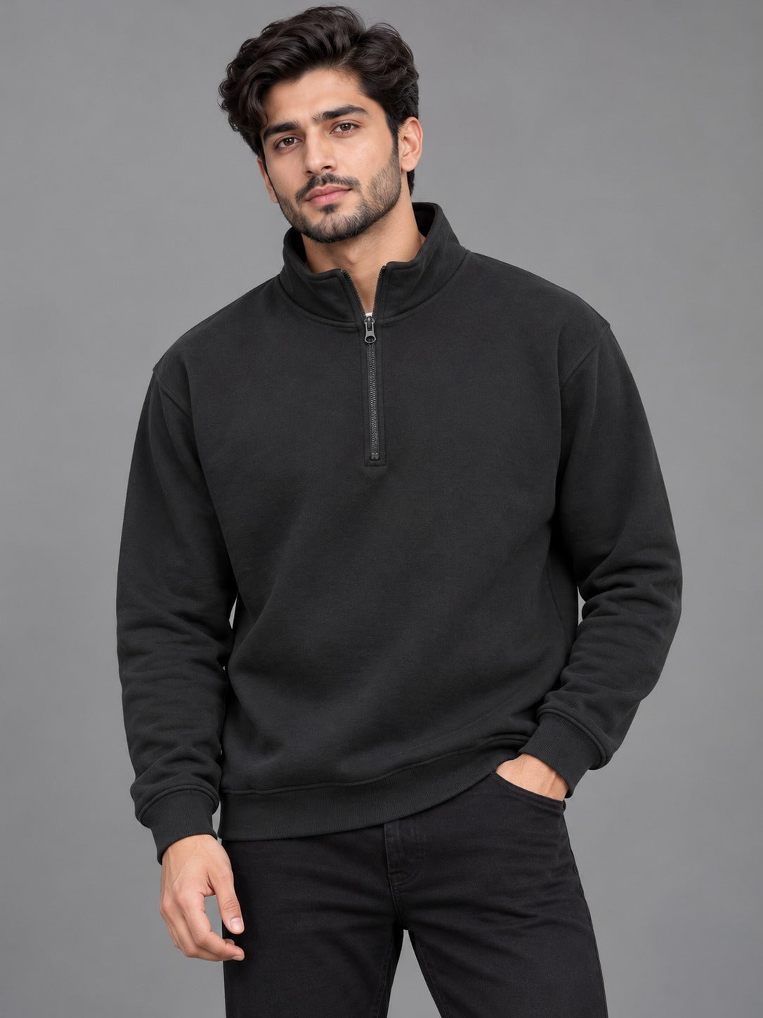 Men's Black Quarter-Zip Sweatshirt