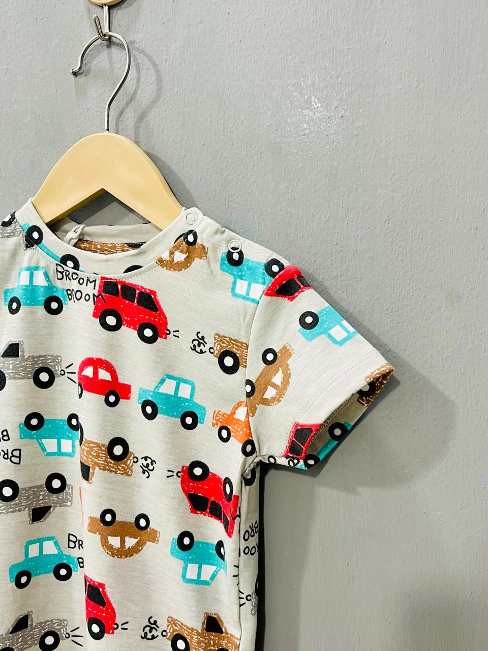 Grey With Car Print Boys Co-ord Set