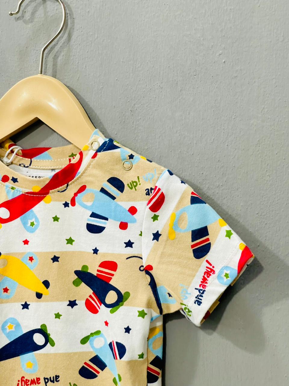 Beige Aeroplane Boys Co-ord Set