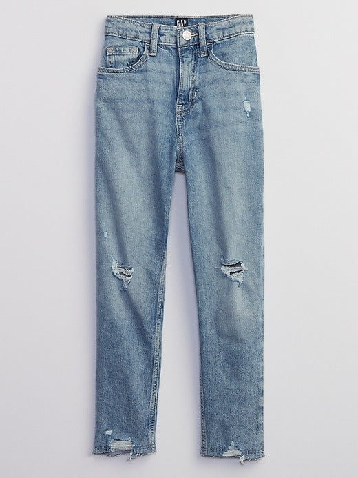 Kids High Rise Destructed Mom Jeans 035