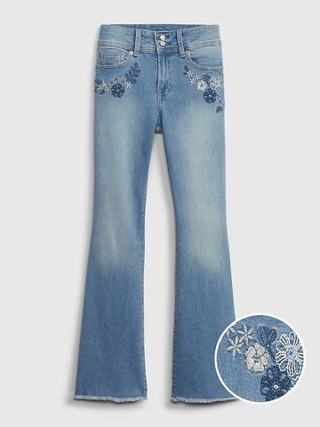 Kids High Rise Embroidered Flare Jeans with Washwell 017