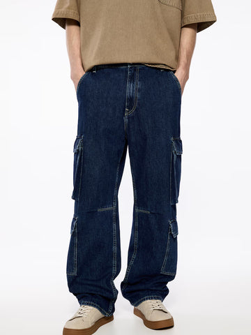 P&B Loose fit Cargo Jeans in Dark Blue