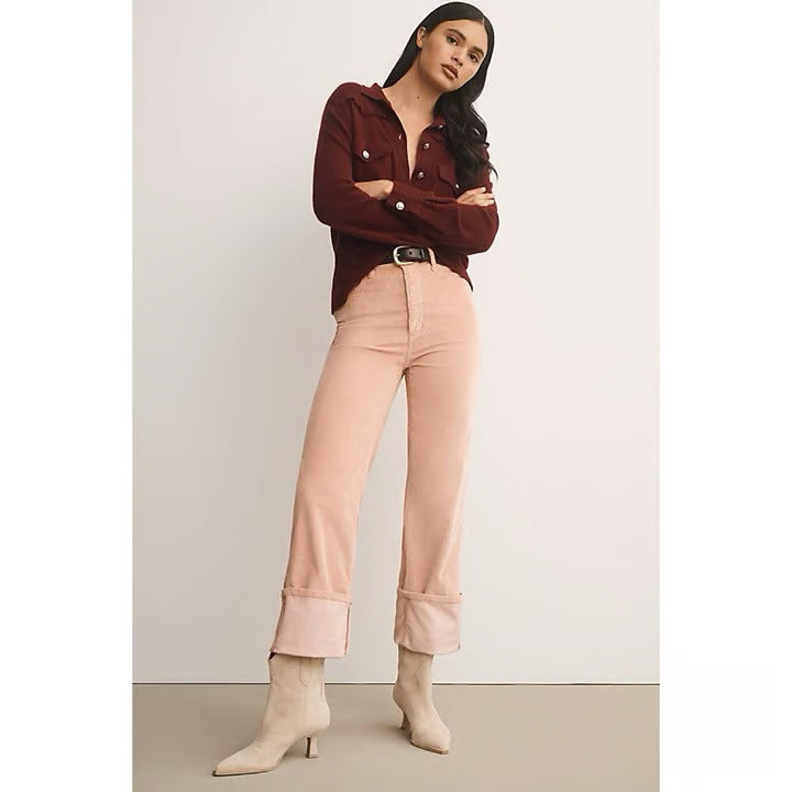 Anthropologie Pilcro Scotty Cuffed High Rise Straight Leg Jeans Corduroy