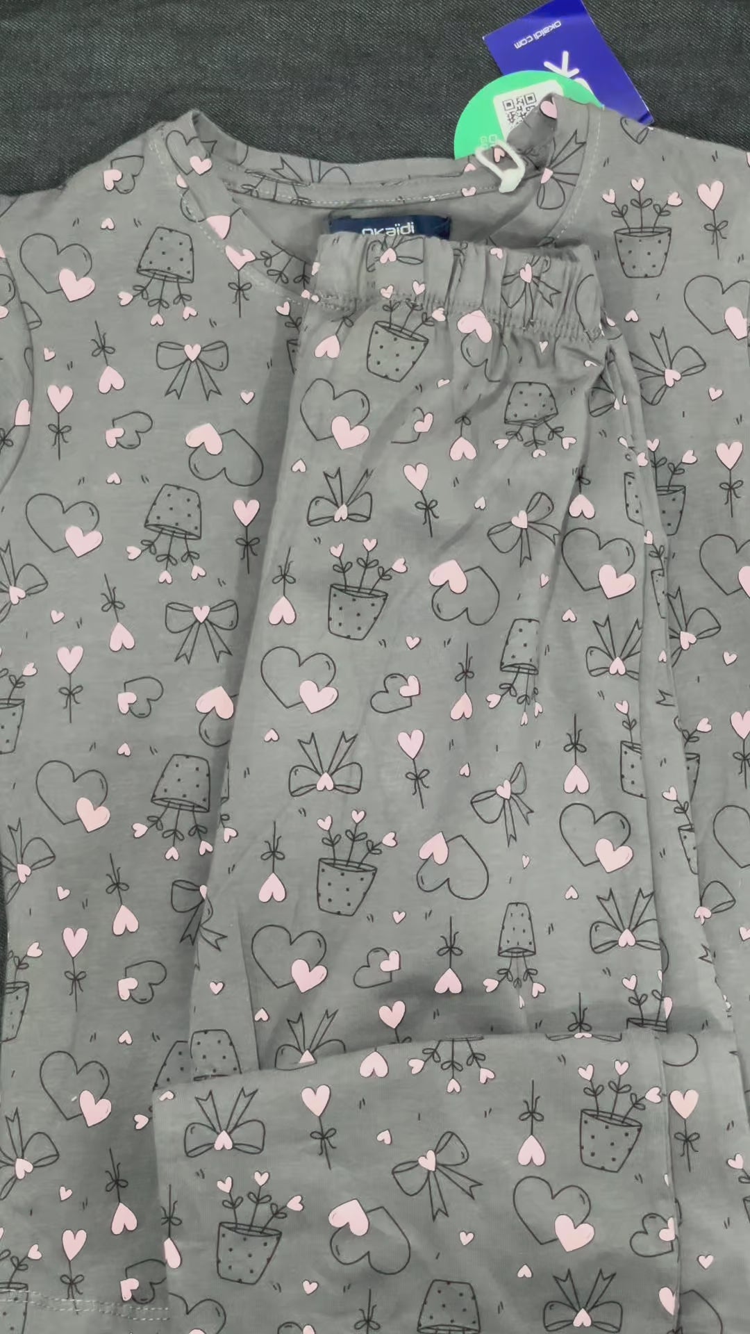 Grey with pink heart Girls Co-ord Set